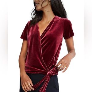 EUC Ann Taylor Burgundy Velvet Top with Side Self Tie (GMH-D)